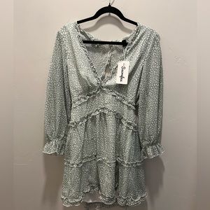 Long Sleeve Teal patterned dress